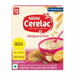 Pack of Nestle Cerelac Multigrain & Fruit baby cereal for 12-24 months.