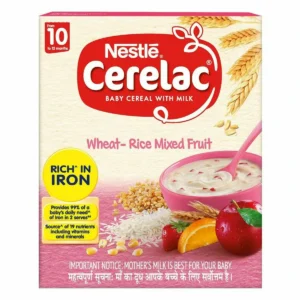 Pack of Nestle Cerelac Wheat Rice Mix Fruit baby cereal.