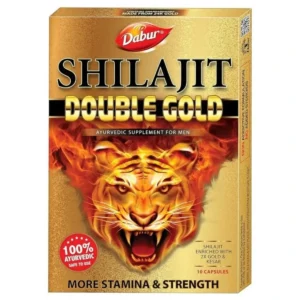 Pack of Dabur Shilajit Double Gold Capsules.