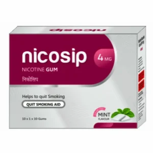 Pack of Nicosip 4mg Mint generic nicotine gums.