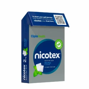 Pack of Nicotex 2mg Mint Plus nicotine gums.