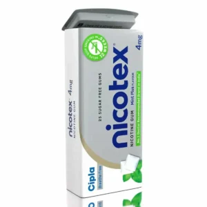 Tin can of Nicotex 4mg Mint Plus nicotine gums.